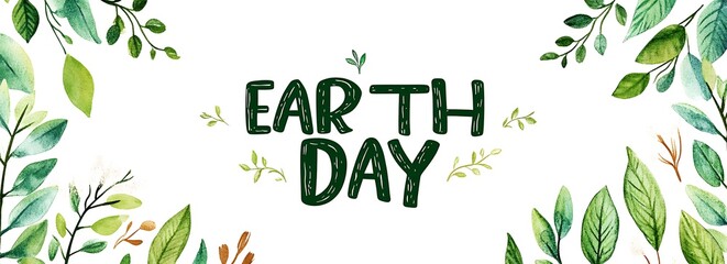 Earth Day banner with a green trees and leaves pattern background,