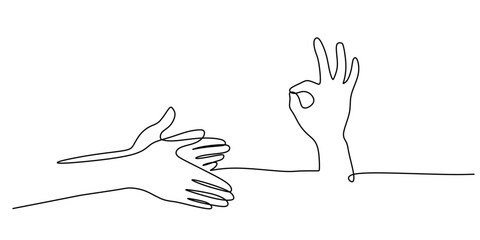 Clapping Hand and Okay Gesture in Continuous Line. Satisfaction and Affirmation