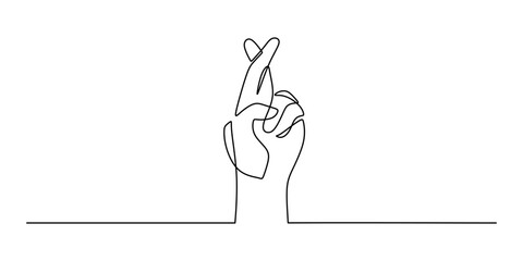 Continuous Line Drawing of Crossed Fingers. Good Fortune and Successful Outcome