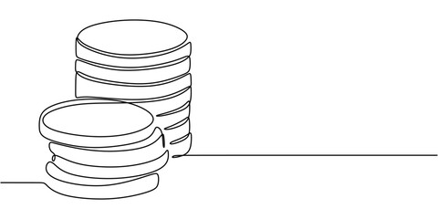 Coin Stack one line drawing. Concept of finance, business, and banking. Minimalist vector art.