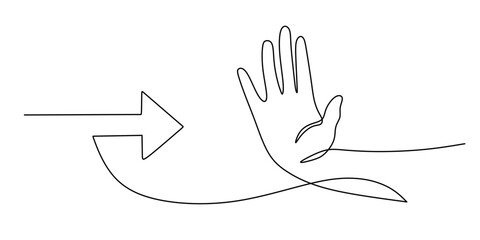 Hand Palm Facing Forward in Continuous Line. Openness Readiness and Assistance