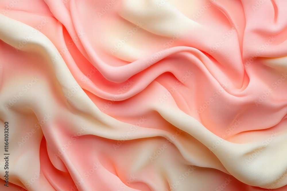Poster a close-up of soft, flowing fabric in peach and cream hues, showcasing texture and color.
