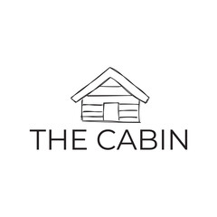 Wooden cabin and pine forest logo design isolated white background