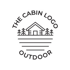 Wooden cabin and pine forest logo design isolated white background