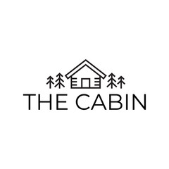Wooden cabin and pine forest logo design isolated white background
