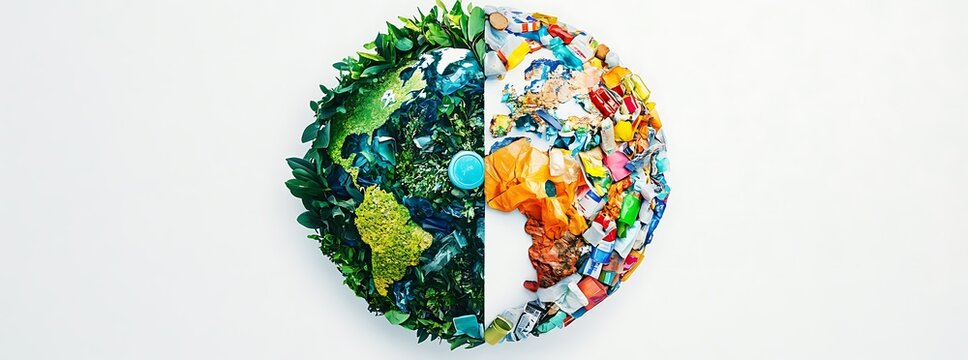 Earth made from different types and colors of plastic waste, earth day environment day concept