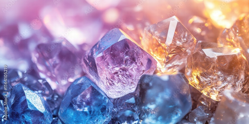 Poster close-up of colorful crystals showcasing various hues and textures.