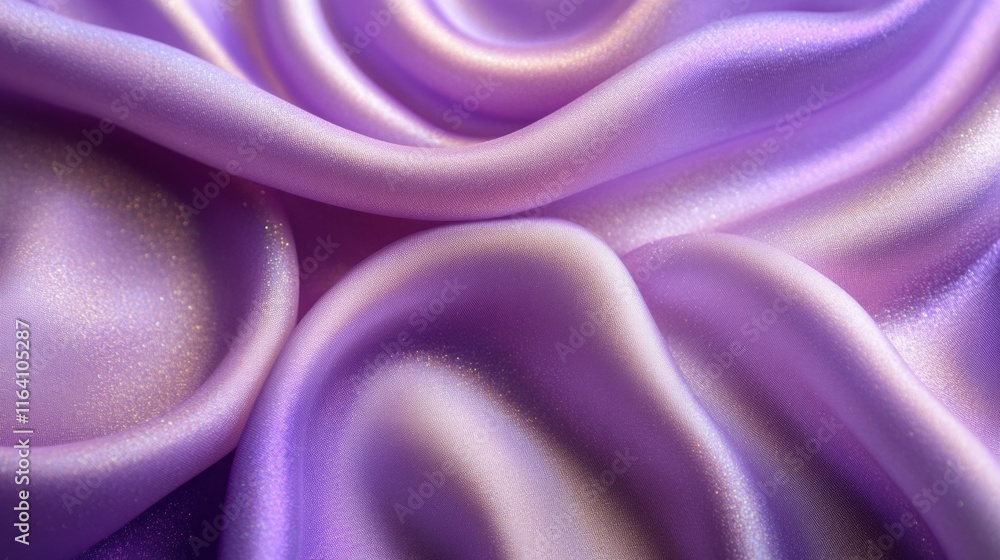 Poster a close-up of shimmering lavender fabric showcasing elegant folds and textures.