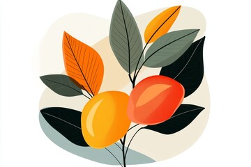 A flat design of a Jamaican ackee fruit, with clean lines and vibrant reds and yellows on a plain white canvas