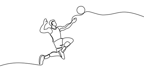 Continuous Line Drawing of a Man Playing Volleyball. Showcasing Athleticism and Teamwork