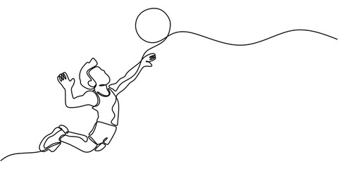 Man Playing Volleyball. Symbolizing Teamwork, Agility, and Sport. One Line Drawing for Active Lifestyle