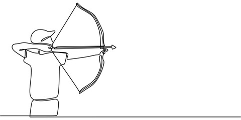 Continuous Line Drawing of a Man Doing Archery. Showcasing Skill and Concentration in Sports