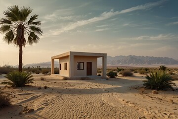 Obraz premium A single storeyed small house in an desert area