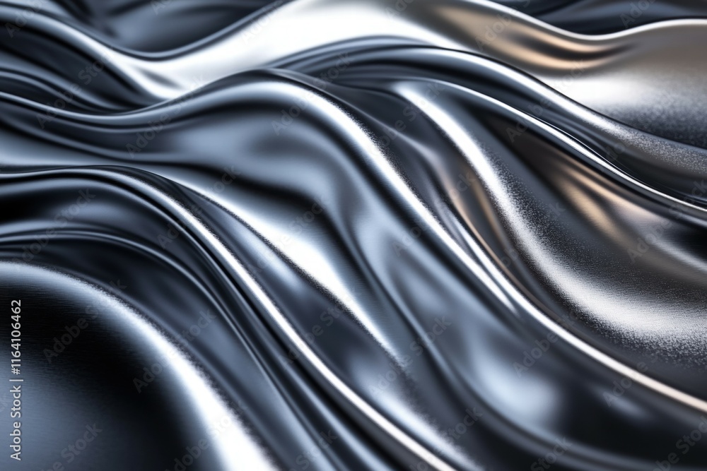 Poster a close-up of flowing metallic fabric, showcasing smooth, reflective waves and textures.