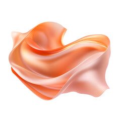 Fototapeta premium Flowing orange fabric wave with smooth texture on white isolated background. transparent background.