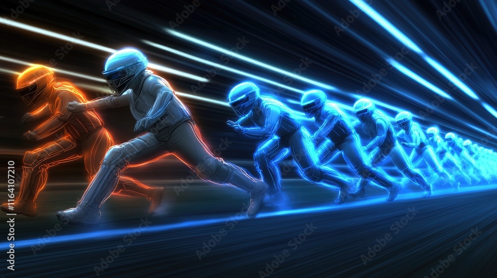 Poster dynamic racing action futuristic track digital art neon environment side view speed concept