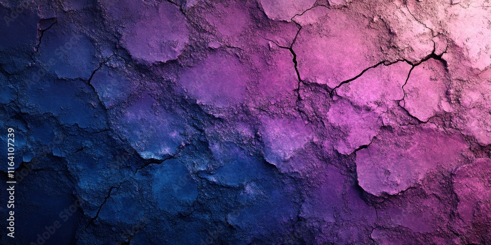Poster a textured surface with cracks, blending shades of purple and blue, creating an abstract background.