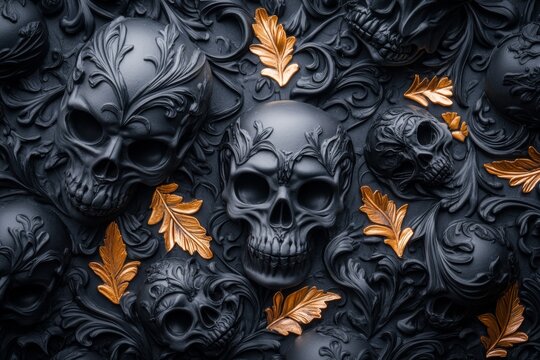 A gothic jigsaw puzzle featuring dark, ornate designs and pieces shaped like intricate patterns of vines and skulls