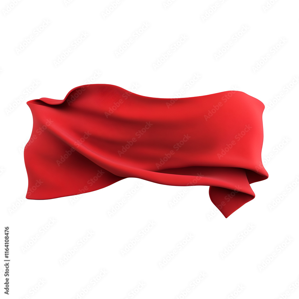 Poster red fabric waving in the wind, elegant and dynamic movement, white isolate background. transparent b