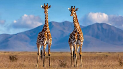 Giraffes standing gracefully in african savannah wildlife photography natural landscape majestic viewpoint