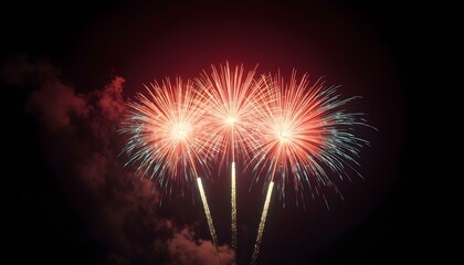 Fototapeta premium Colorful fireworks bursting in various shapes against a deep black background, with bright reds, blues, greens, and yellows illuminating the night sky create with ai