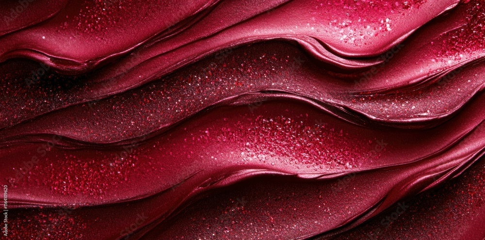 Aufkleber a close-up of textured, shimmering red material with waves and glitter.