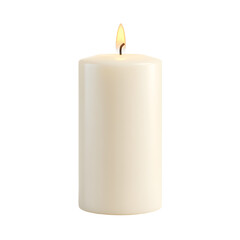 White candle with a flame, isolated on a white background for calming ambiance. transparent background.