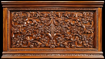 Ornate wooden panel featuring intricate floral carvings.