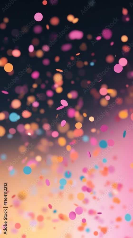 Aufkleber vibrant multicolored confetti particles falling against gradient background with dynamic motion and 