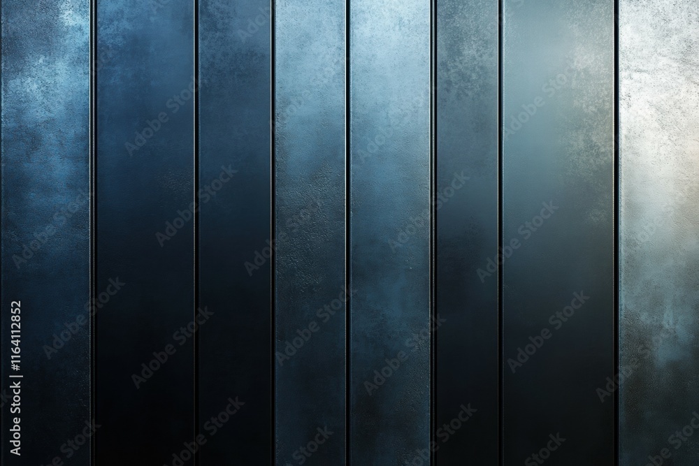 Poster a textured background featuring vertical panels in varying shades of blue and gray.