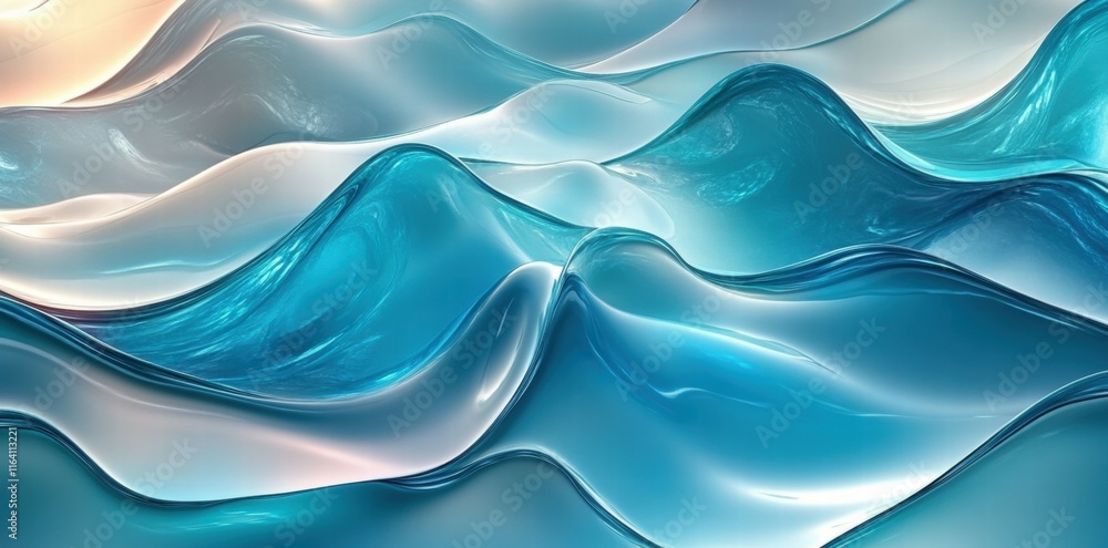Poster abstract waves in shades of blue and white, creating a fluid, serene visual effect.