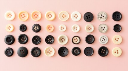 Colorful Assortment of Buttons on Soft Pink Background