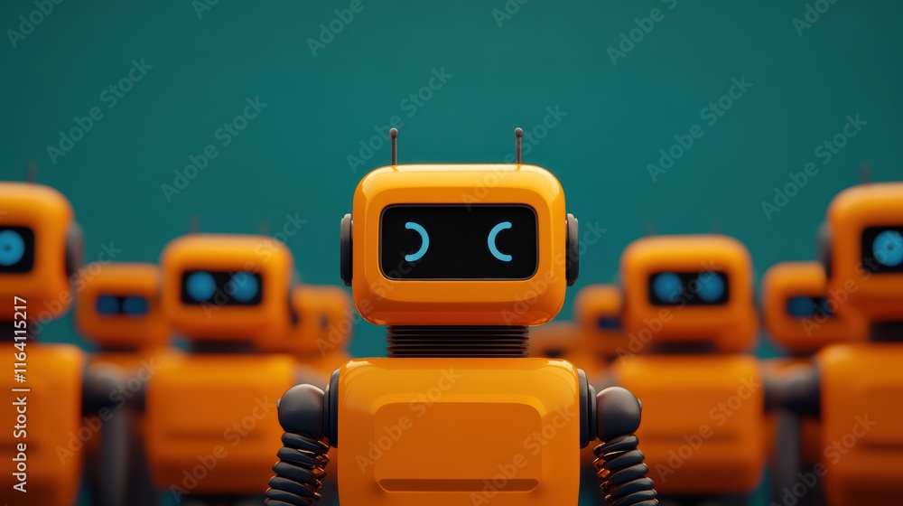 Aufkleber a metallic robot stands among other robots, embodying the future of automation and artificial intell