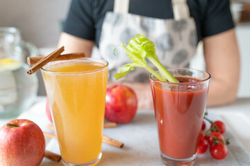 Hangover cure drinks  with german apple juice spritzer and a alkohol free bloody mary