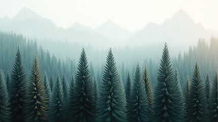 Fototapeta premium Majestic pine trees dominate a serene forest landscape lush