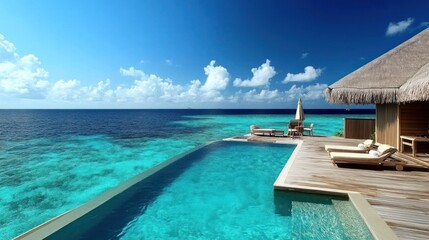 Fototapeta premium Luxury Overwater Bungalow with Infinity Pool and Breathtaking Ocean View