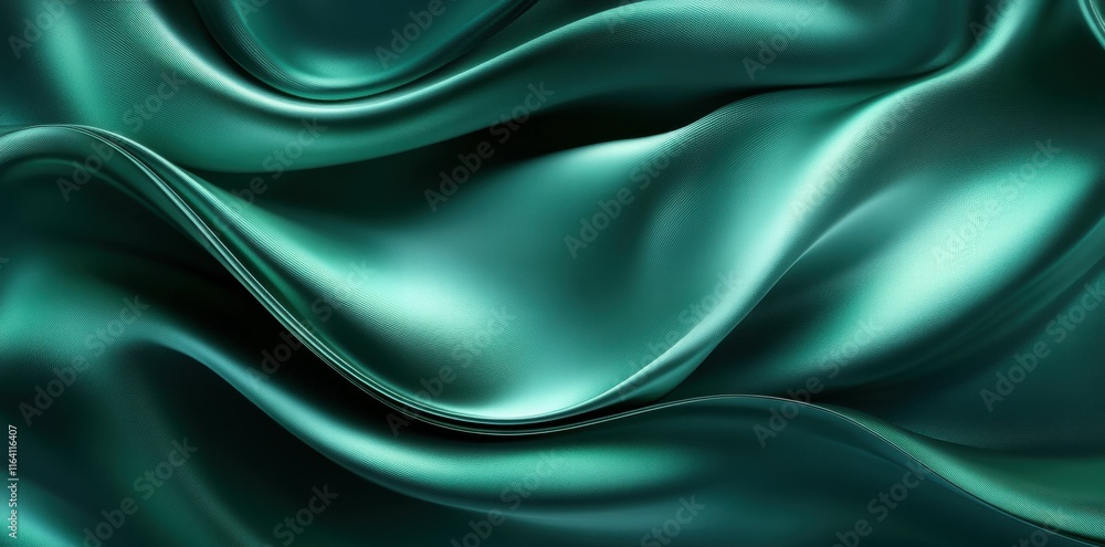 Poster a close-up of flowing teal satin fabric, showcasing its smooth texture and elegant drape.