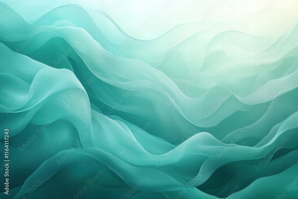 Poster abstract waves of translucent teal fabric create a serene, flowing visual effect.