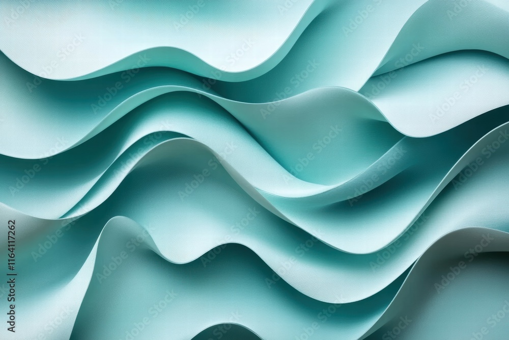 Poster A flowing abstract design with soft curves in shades of teal.