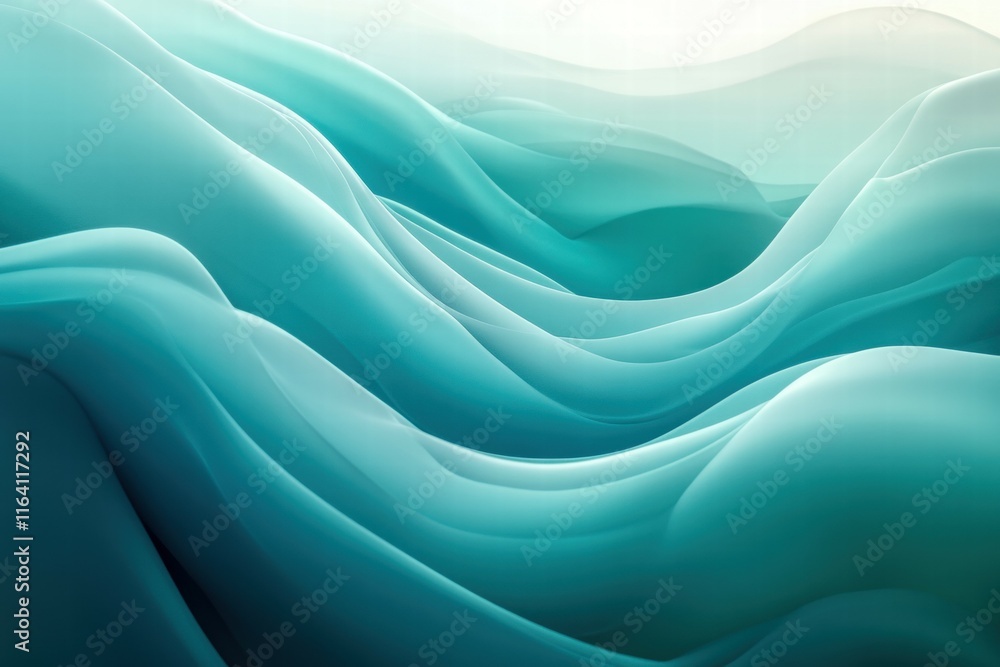 Poster Abstract waves in soothing shades of teal and aqua create a calming visual effect.