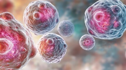 Microscopic view of pathogens, central organism in a cluster potentially showing infection spread