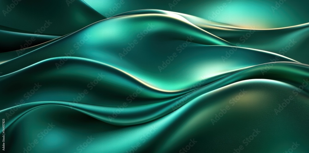 Poster Abstract waves of teal fabric, creating a smooth, flowing texture with light reflections.