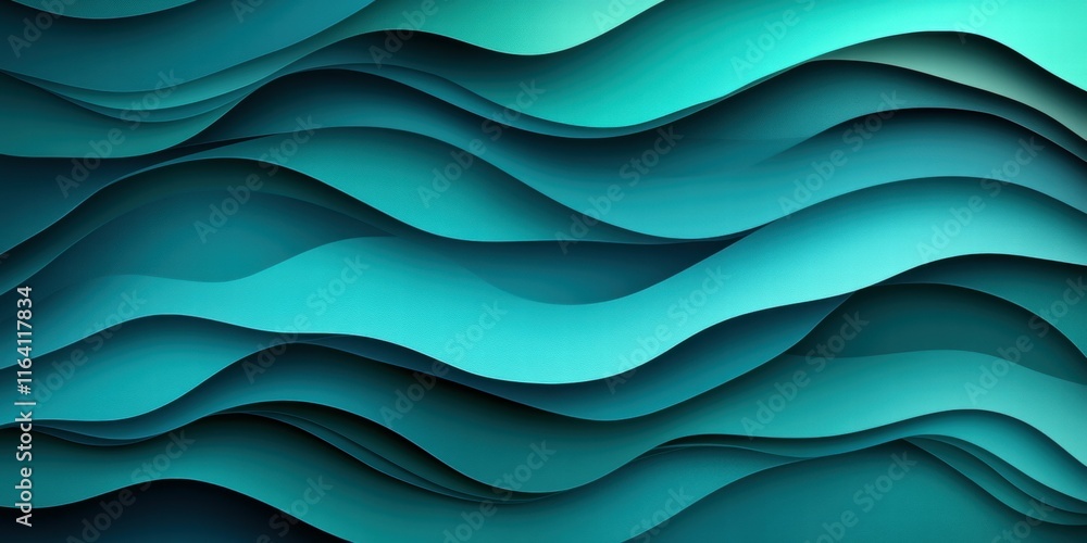 Poster abstract waves in shades of teal and blue create a soothing, fluid visual effect.