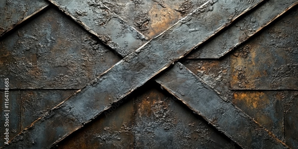 Poster A textured metallic surface with intersecting patterns, evoking an industrial aesthetic.