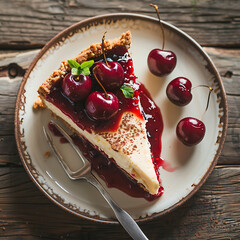 Cheesecake with cheeries jam