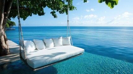 Obraz premium Serene Overwater Swing Bed Paradise