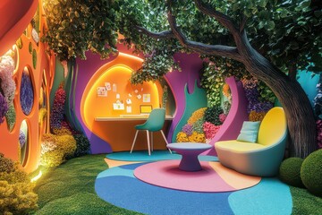 Fototapeta premium Whimsical Outdoor Office Setup Under a Tree