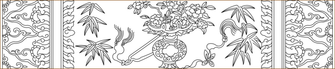 vector sketch, illustration, silhouette, interior design, decoration, traditional ethnic wall painting, batik ornament.eps