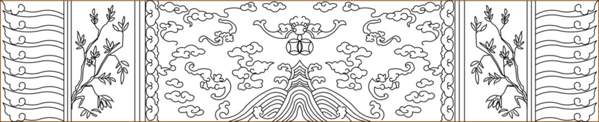 vector sketch, illustration, silhouette, interior design, decoration, traditional ethnic wall painting, batik ornament.eps