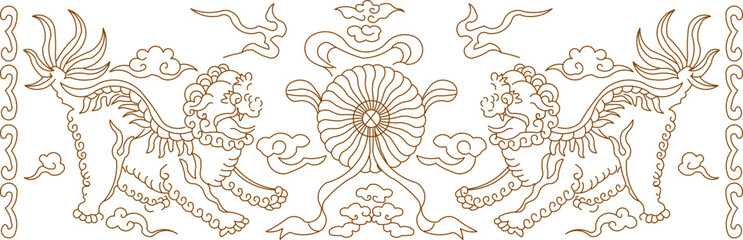 vector sketch, silhouette illustration, interior design, traditional ethnic decoration, batik ornament.eps